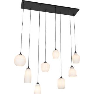 Art Deco pendellampe sort med opalglas 8-lys - Hanne