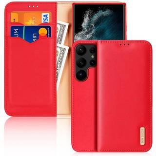 Samsung Galaxy S23 Ultra 5G - DUX DUCIS Hivo ægte læder cover / pung - Rød