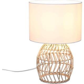 Rike bordlampe, rattanstel og stofskærm