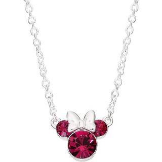 Disney Silver Minnie Mouse Fuchsia Crystal Necklace - F6719