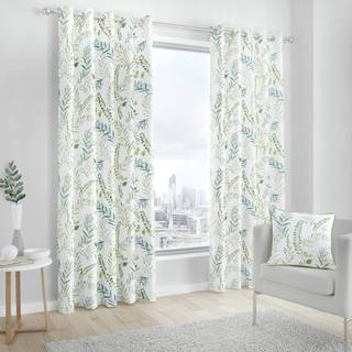 Fusion Fusion Green Fernworthy Botanical Leaves Lined Eyelet Curtains