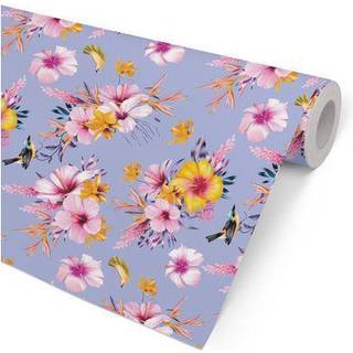 Gavepapir Blomster og fugle 57cmx154m lilla