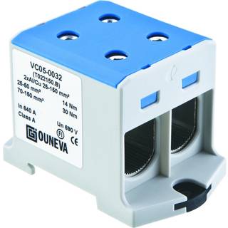 Ouneva Otl-isoleret universal klemme aluminium/kobber 2*(25-150) mm2 blå