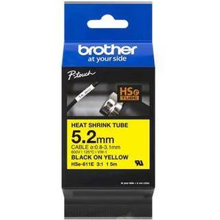 Brother HSe-611E krympeflextape 5.2mm, sort på gul