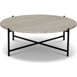 HANDVÄRK Furniture Round Coffee Table 90 Black Frame Beige Marble