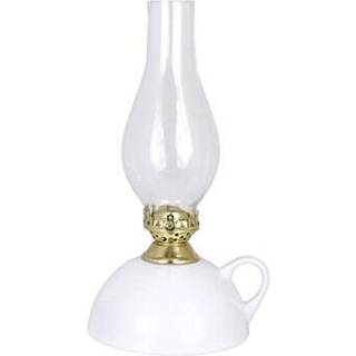 Petroleumslampe / olielampe Strömshaga, keramik, med håndtag, hvid, brænder i messing, Ø150 mm x 255 mm