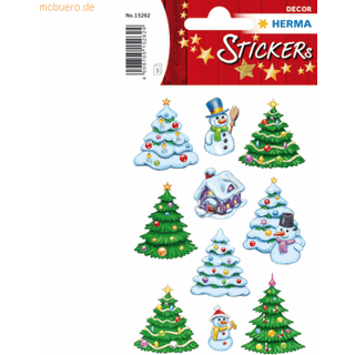Herma stickers Decor vinter juletræer, 3 ark til pynt på gaver