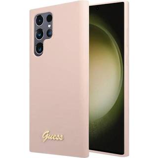 Guess silicone script metal logo Samsung Galaxy S23 Ultra - Lyserød