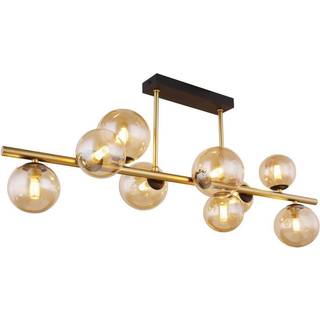Loftlampe Riha, længde 87 cm, ravfarvet/messingfarvet, 9 lyskilder.