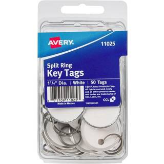 Avery Metal Rim Key Tags 1.25 """" Diameter Tag Metal Split Ring White 50 Tags (11025)
