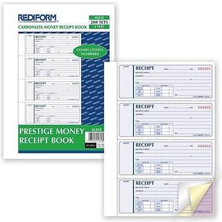 Rediform penge kvittering bog Hardcover tre-dels s?t hvidt/gult/lyser?dt 200 kulstoffrit nummererede tre eksemplarer 2,75 """" x 7 """" (8L818)