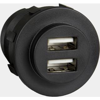 USB-stik Sutars, indbygget, sort, 12 V / 24 V, 5 A, USB-A + USB-A, med låg