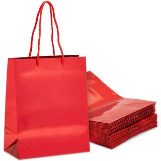 Sparkle and Bash Red Metallic mellemstore gaveposer med hndtag til bryllupsfdselsdage (10 x 8 x 4,25 i 24-pakninger)