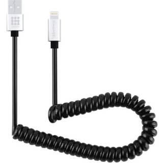 SiGN Spiralformet Lightning ladekabel, 2A, 30cm - 100cm - Sort