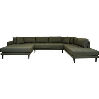 Lido U-sofa med open end og 4 puder, venstrevendt, olivengrøn