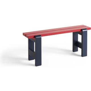 HAY Weekday bænk Duo - Wine Red / Steel Blue ben - Lakeret Fyrretræ / Pinewood