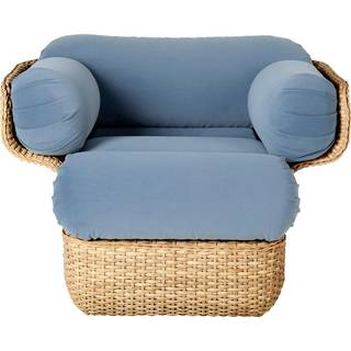 Gubi - Basket Lounge Chair - Fully Upholstered Rattan Sunday 002, Dedar - Lænestole - Joe Colombo - Blå - Metal/Træ/Tekstilmateriale/Skum