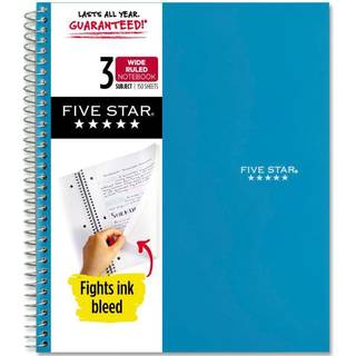 Fem Star Spiral Notebook + Study App 3 Emne Wide Destiled Paper 150 Sheets 10-1/2 """" X 8 """" Sheet Tidewater Blue (73184)