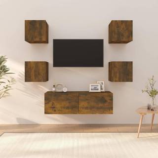 væghængt tv-bord 37x37x72 cm konstrueret træ røget egetræ