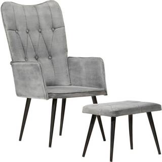 lænestol med fodskammel vintagestil kanvas grå