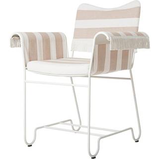 Gubi - Tropique Dining Chair - w. Fringes Classic White Semi Matt Base, Leslie Stripe, Limonta 40 - Udendørs spisebordsstole - Mathieu Matégot - Beige,Hvid - Tekstilmateriale