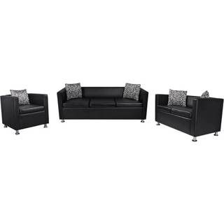 sofasæt 3-pers. og 2-pers. sofa m. lænestol kunstlæder sort