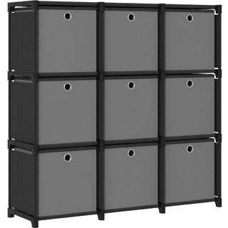 reol med 9 rum og kasser 103x30x107,5 cm stof sort