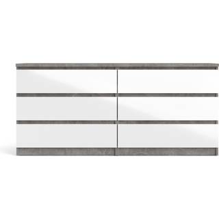 Naia Dobbelt kommode 6 skuffer - Beton/Hvid højglans