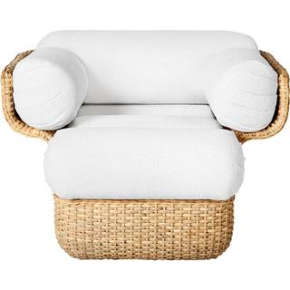 Gubi - Basket Lounge Chair - Fully Upholstered Rattan Lorkey 40, Limonta - Lænestole - Joe Colombo - Hvid - Metal/Træ/Tekstilmateriale/Skum