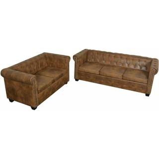 2-personers og 3-personers Chesterfield sofasæt brun