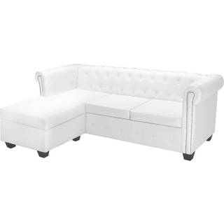 L-formet Chesterfield sofa kunstlæder hvid