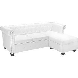 L-formet Chesterfield sofa kunstlæder hvid