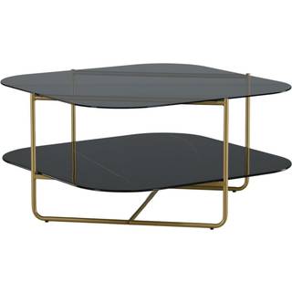Un-line sofabord 85x85cm messing dekor, glas røgfarvet.