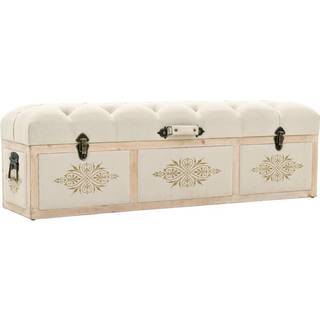 Opbevaringsbænk 110 Cm Massivt Grantræ Og Stof Cremefarvet