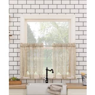 Nr. 918 Alison-TR blomsterblonder Sheer Rod Pocket Kitchen Curtain Tier Pair 58 """" X 24 """" Stone