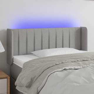 sengegavl med LED-lys 83x16x78/88 cm stof lysegrå