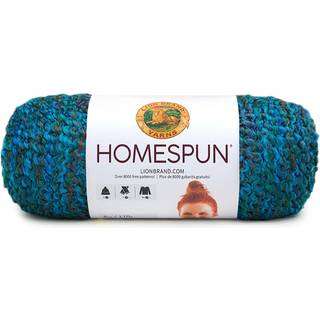 Lion Brand Homespun 790-404C Lagoon Indhold: 98% akryl, 2% polyester Vægt/længde: 170 g = ca. 169 meter Anbefalede pinde: 6.00 mm Strikkefasthed: 10 x 10 cm = 14 m x 20p Vask: Maskinvask 40°C.