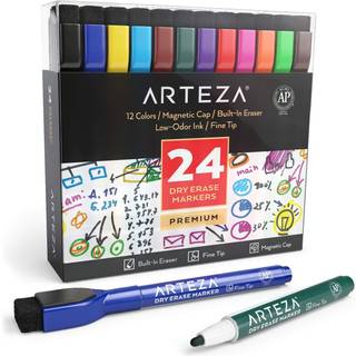 Arteza Fine Tip Dry Erase Markers med viskel?derpakke med 24 lav lugt magnetisk t?r sletning Pens 12 Assorterede farver tavle mark?rer hjemmeskol