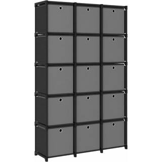 reol med 15 rum og kasser 103x30x175,5 cm stof sort