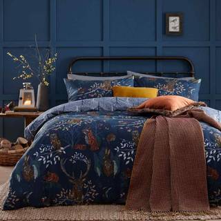 Furn furn. Blue Forest Fauna Printed Woodland Reversible Duvet Cover And Pillowcase Set