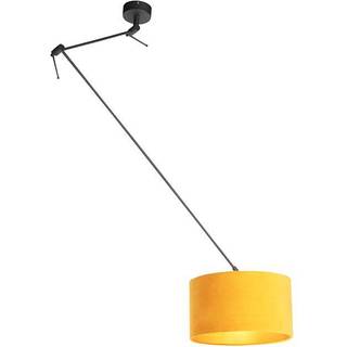 Pendellampe sort med fløjlsskærm okker med guld 35 cm - Blitz