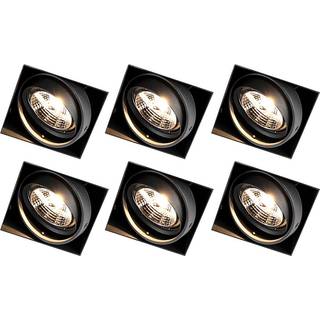 Sæt med 6 forsænkede spots sort GU10 AR70 trimless - Oneon