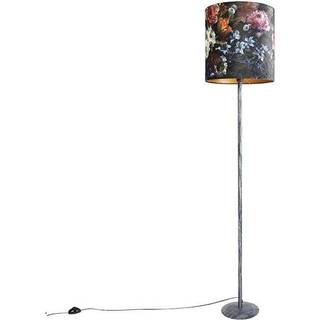 Vintage gulvlampe antik grå skærm blomsterdesign 40 cm - Simplo