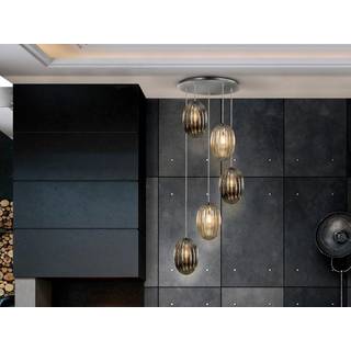 Ovila hængelampe, 5 lyskilder, røgfarvet grå/cognac, metal, glas