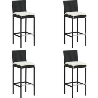 barstole til haven med hynder 4 stk. polyrattan sort