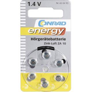 ZA 10 Knapcellebatteri Zink-luft 1.4 V 90 mAh Conrad energy 6 stk