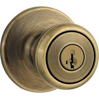 Kwikset Tylo Entry Door Knob med lås og nøgle Sikkert nøglehåndteret udvendig frontindgang og soveværelse Antik messing Pick Resistant SmartKey S