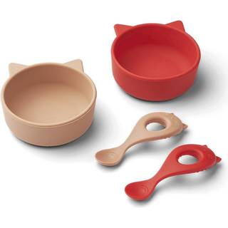 Liewood Cat Apple Red/tuscany Rose Mix Spisesæt Evan Silikone (4-pak)