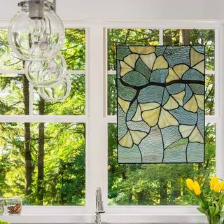 River av varor 17,5 """" H ginkgo bladfärgat glasfönsterpanel Suncatcher gul blå brun