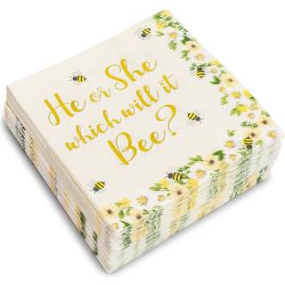 Sparkle og Bash Bee Gender Reveal Party Supplies Papirservietter (5 x 5 i 50 Pack)